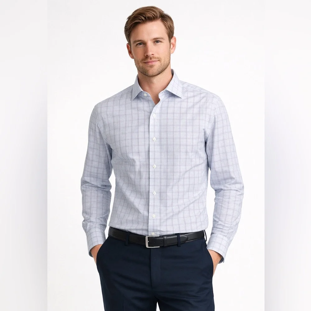 J.Crew Ludlow Slim Fit Stretch Poplin Windowpane Dress Shirt 15.5 32 Blue